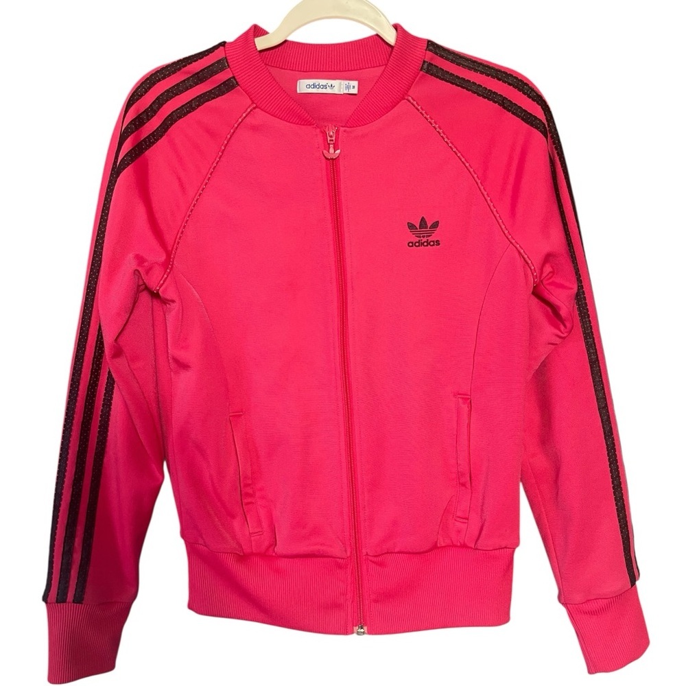 adidas Pink Track Jacket with Black Stripes